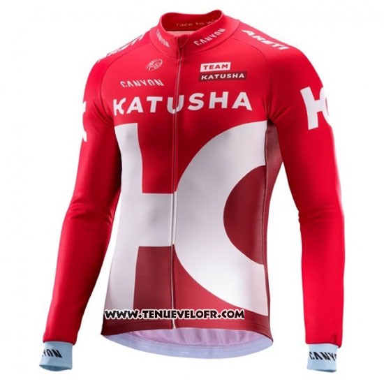 2016 Maillot Ciclismo Katusha Alpecin Blanc et Rouge Manches Longues et Cuissard